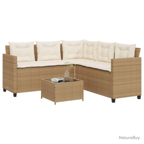 Canap de jardin avec table et coussins en forme de L beige alsavelo