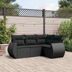 Salon de jardin 4 pcs avec coussins noir résine tressée alsavelo