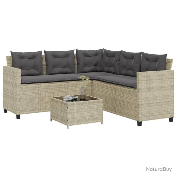 Canap de jardin et table et coussins en forme de L gris clair alsavelo