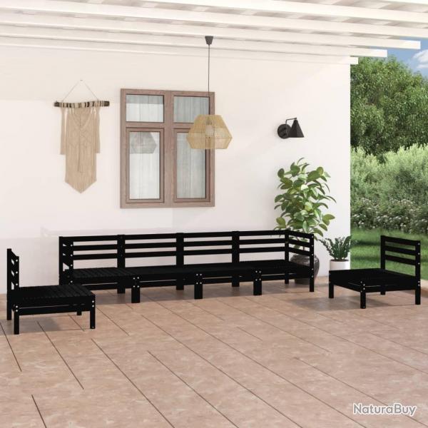 Salon de jardin 6 pcs Noir Bois de pin massif alsavelo