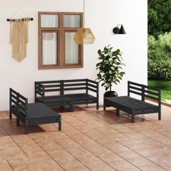 Salon de jardin 6 pcs Noir Bois de pin massif alsavelo