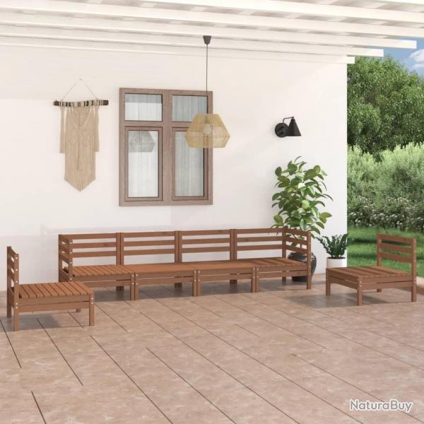 Salon de jardin 6 pcs Marron miel Bois de pin massif alsavelo