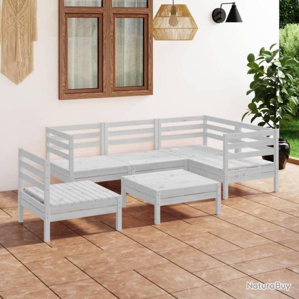 Salon de jardin 6 pcs Bois de pin massif Blanc alsavelo