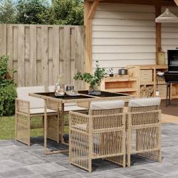 Ensemble à manger de jardin avec coussins 5pcs Beige poly rotin alsavelo