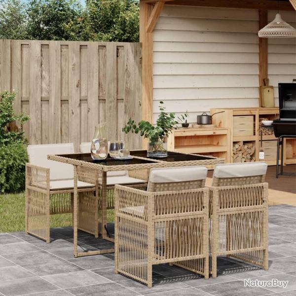 Ensemble  manger de jardin avec coussins 5pcs Beige poly rotin alsavelo