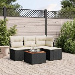 Salon de jardin 5 pcs avec coussins noir résine tressée alsavelo