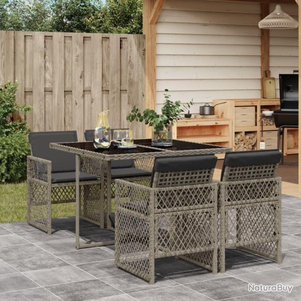 Ensemble  manger de jardin 5 pcs coussins gris rsine tresse alsavelo
