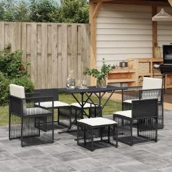 Ensemble à manger de jardin coussins 7 pcs noir résine tressée alsavelo