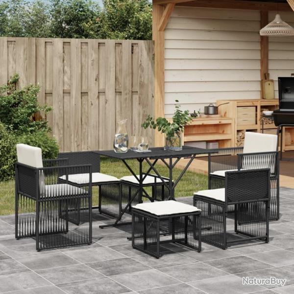 Ensemble  manger de jardin coussins 7 pcs noir rsine tresse alsavelo