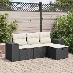 Salon de jardin 4 pcs avec coussins noir résine tressée alsavelo