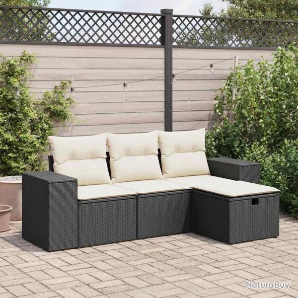 Salon de jardin 4 pcs avec coussins noir rsine tresse alsavelo
