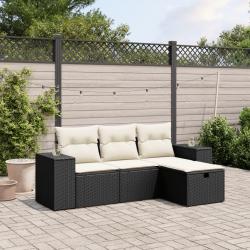 Salon de jardin 4 pcs avec coussins noir résine tressée alsavelo