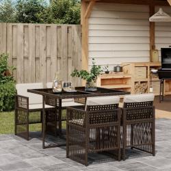Ensemble à manger de jardin 5 pcs et coussins marron poly rotin alsavelo
