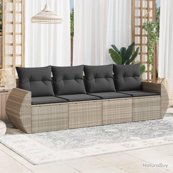 Salon de jardin 4 pcs avec coussins gris clair rsine tresse alsavelo