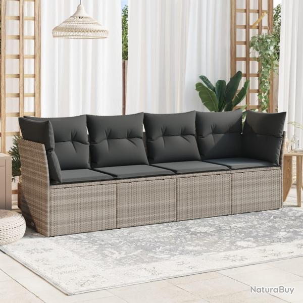 Salon de jardin 4 pcs avec coussins gris clair rsine tresse alsavelo