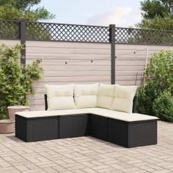 Salon de jardin 5 pcs avec coussins noir résine tressée alsavelo