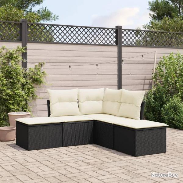 Salon de jardin 5 pcs avec coussins noir rsine tresse alsavelo