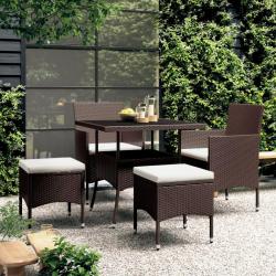 Ensemble à manger de jardin 5pcs Résine tressée Marron alsavelo