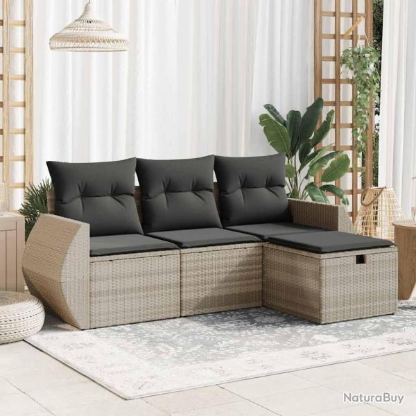 Salon de jardin 4 pcs avec coussins gris clair rsine tresse alsavelo