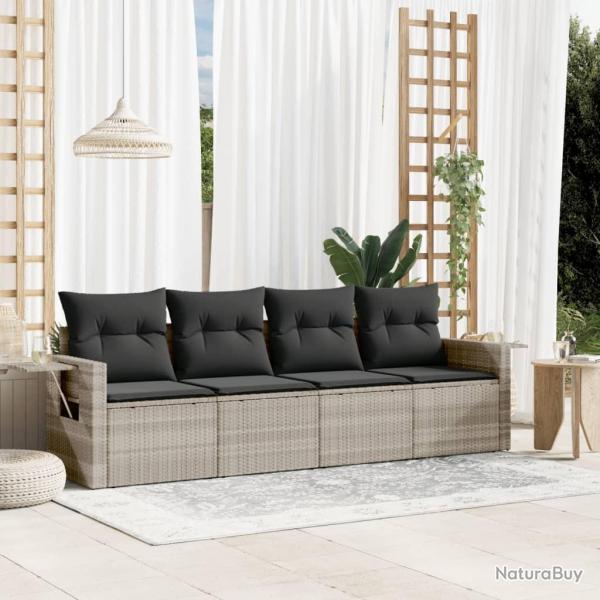 Salon de jardin 4 pcs avec coussins gris clair rsine tresse alsavelo