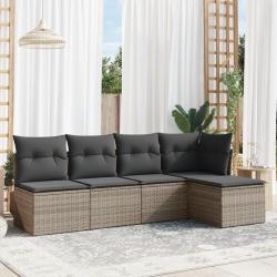 Salon de jardin 5 pcs avec coussins gris résine tressée alsavelo