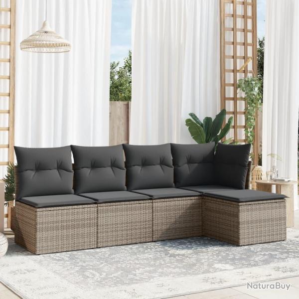 Salon de jardin 5 pcs avec coussins gris rsine tresse alsavelo