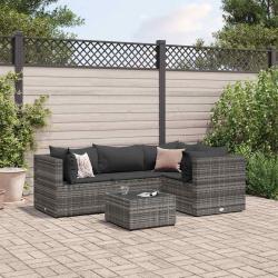 Salon de jardin 5 pcs avec coussins Gris Résine tressée alsavelo