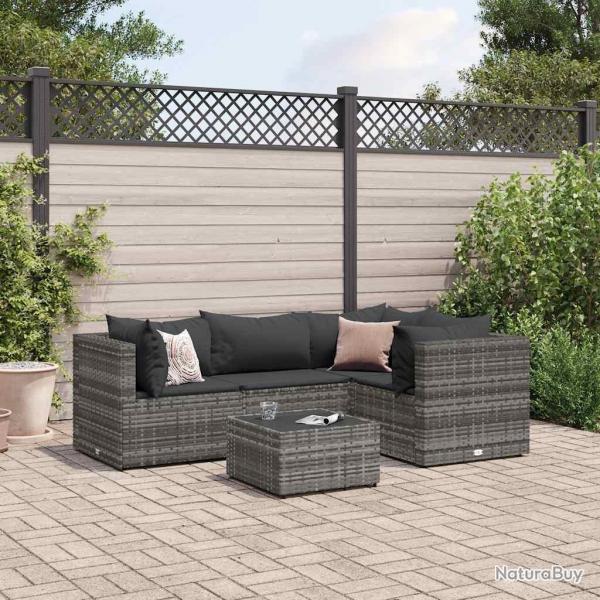 Salon de jardin 5 pcs avec coussins Gris Rsine tresse alsavelo