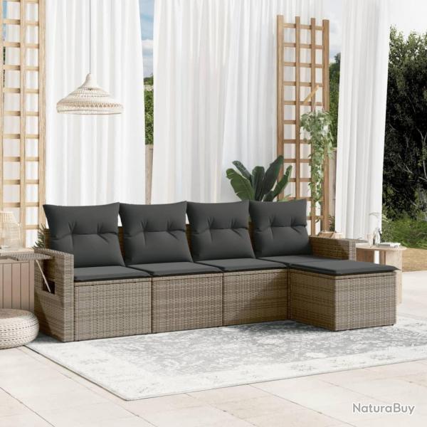 Salon de jardin 5 pcs avec coussins gris rsine tresse alsavelo
