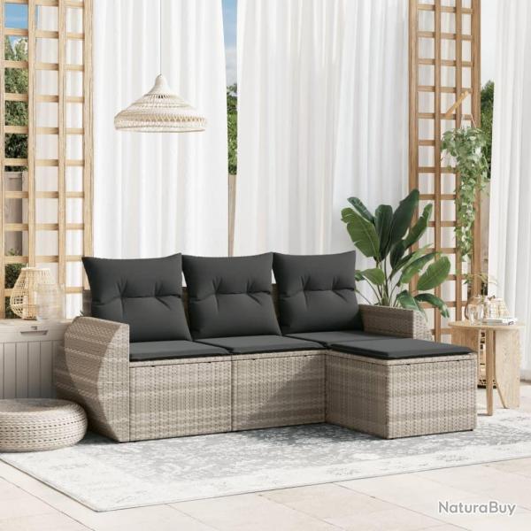 Salon de jardin 4 pcs avec coussins gris clair rsine tresse alsavelo