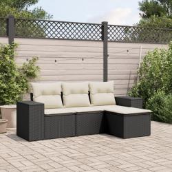 Salon de jardin 4 pcs avec coussins noir résine tressée alsavelo