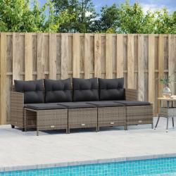Salon de jardin 5 pcs avec coussins gris résine tressée alsavelo