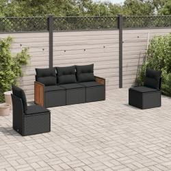 Salon de jardin 5 pcs avec coussins noir résine tressée alsavelo