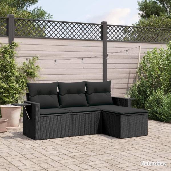 Salon de jardin 4 pcs avec coussins noir rsine tresse alsavelo