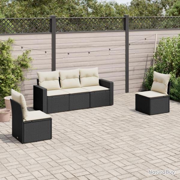 Salon de jardin 5 pcs avec coussins noir rsine tresse alsavelo