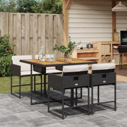 Ensemble à manger de jardin coussins 5pcs Noir Résine tressée alsavelo