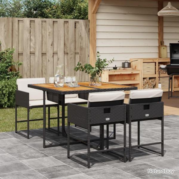 Ensemble  manger de jardin coussins 5pcs Noir Rsine tresse alsavelo