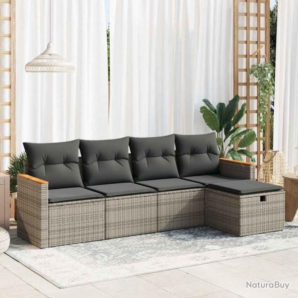Salon de jardin 5 pcs avec coussins gris rsine tresse alsavelo