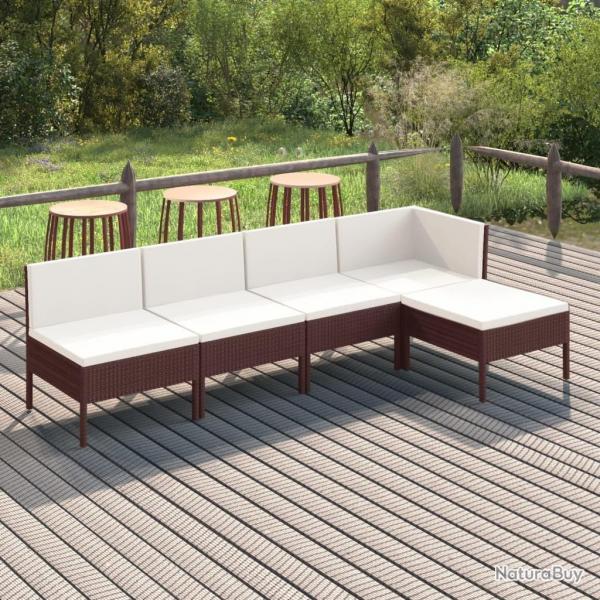 Salon de jardin 5 pcs avec coussins rsine tresse marron alsavelo