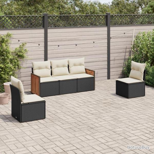 Salon de jardin 5 pcs avec coussins noir rsine tresse alsavelo