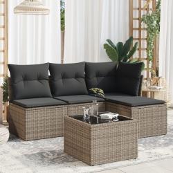 Salon de jardin 5 pcs avec coussins gris résine tressée alsavelo