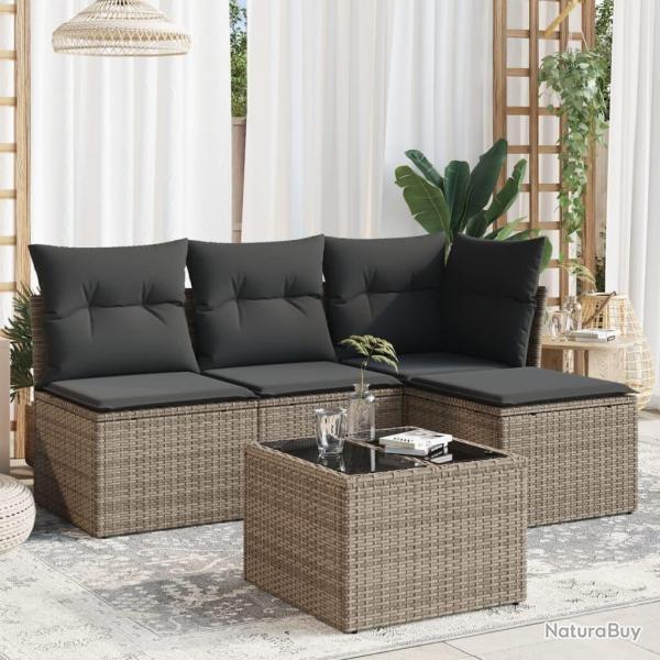 Salon de jardin 5 pcs avec coussins gris rsine tresse alsavelo