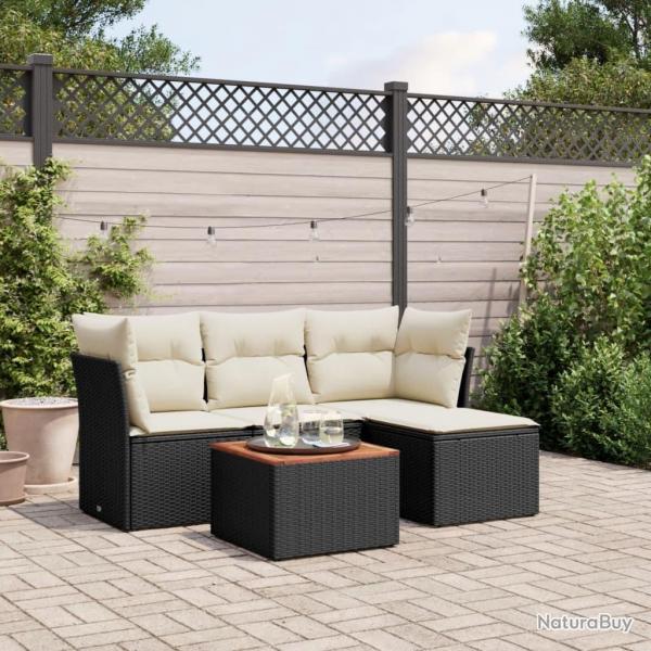 Salon de jardin 5 pcs avec coussins noir rsine tresse alsavelo