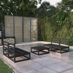 Salon de jardin 5 pcs noir bois de pin massif alsavelo