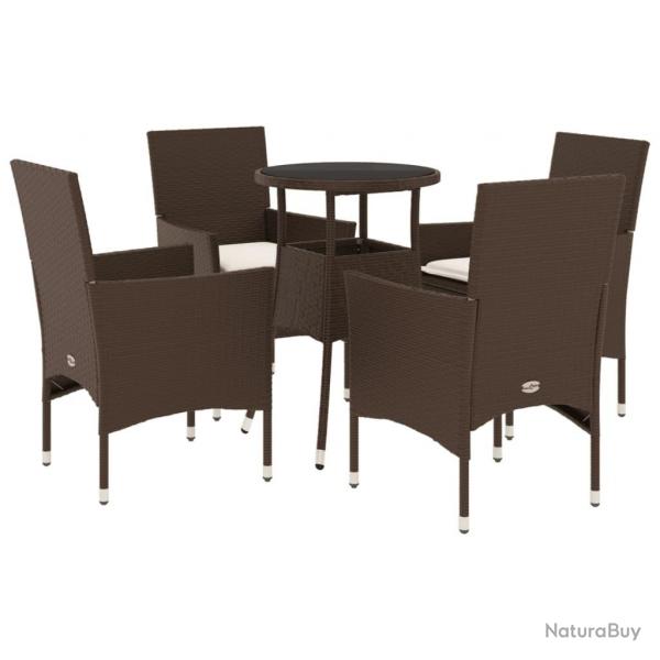 Ensemble  manger de jardin et coussins 5pcs marron rotin verre alsavelo