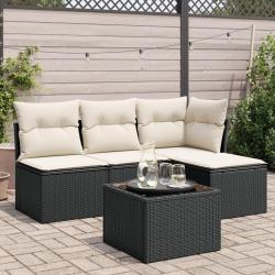 Salon de jardin 5 pcs avec coussins noir résine tressée alsavelo
