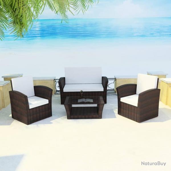 Salon de jardin 4 pcs avec coussins Rsine tresse Marron alsavelo