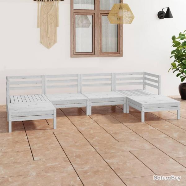 Salon de jardin 6 pcs Blanc Bois de pin massif alsavelo