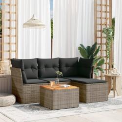 Salon de jardin 5 pcs avec coussins gris résine tressée alsavelo