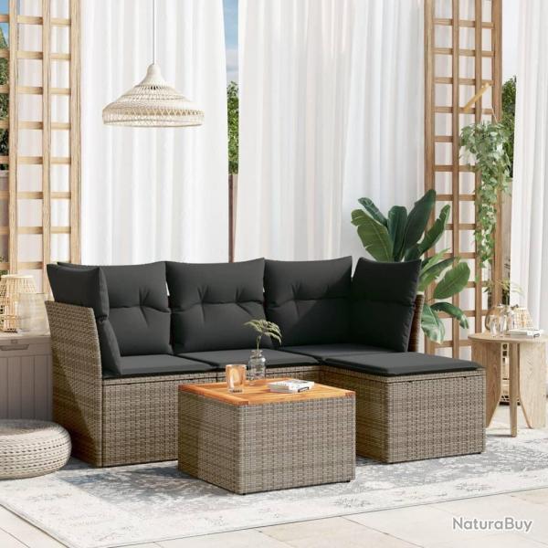 Salon de jardin 5 pcs avec coussins gris rsine tresse alsavelo